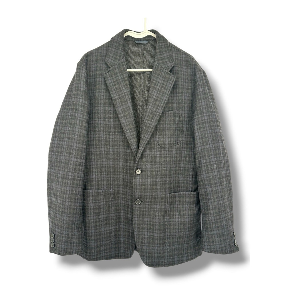 Hugo Boss Men's 44R 100% Virgin Wool Plaid Check Blazer Blue Black Sport Coat